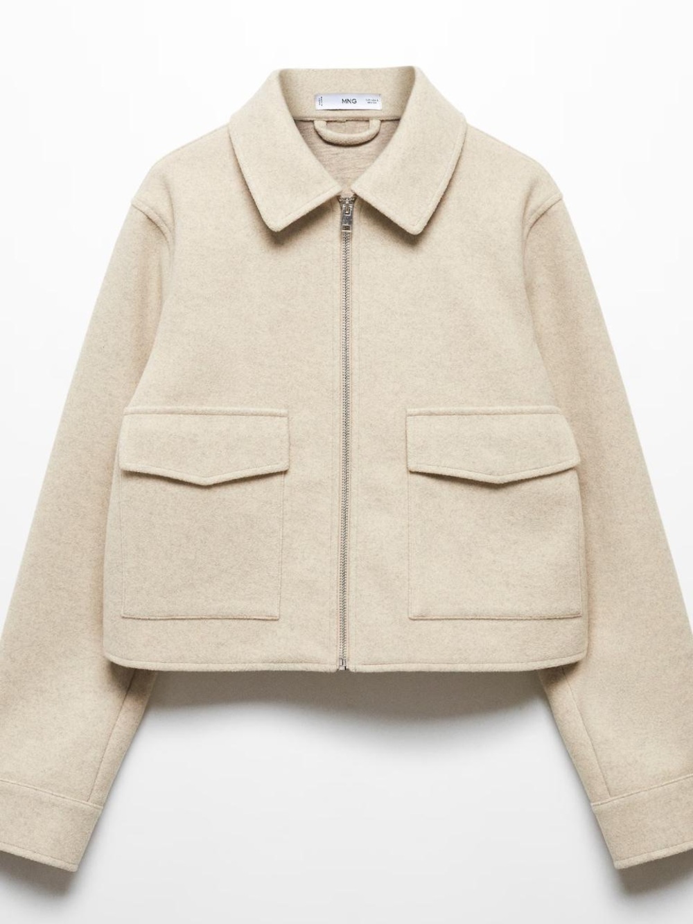 Mango Cream Zip-Front Utility Jacket